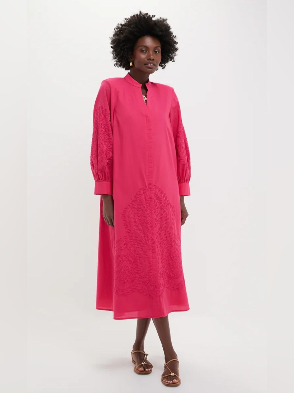 Hyacinth House Tuckernuck Guava Embroidered Wisteria Caftan Midi Dress Small